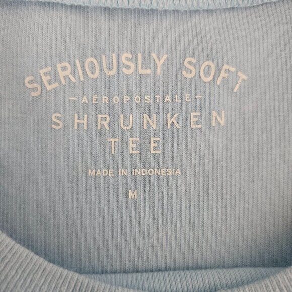Aeeopstale Seriously Soft Ribbed Cropped Shrunken Light Blue Medium Tee Shirt - Picture 4 of 7